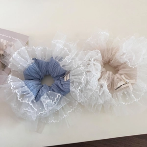 Chic oversized lace scrunchies with white polka dots and elegant handmade details