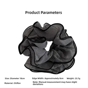 Detailed size chart of a 18cm checkered chiffon hair scrunchie with parameter labels