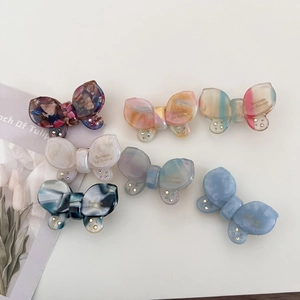 Elegant acetic acid butterfly hair clips with rhinestones and marble patterns set