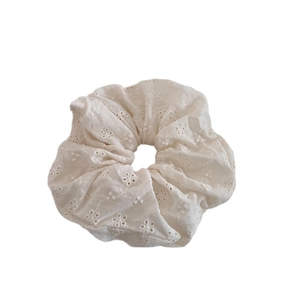 Vintage cream white eyelet embroidery lace scrunchie for elegant ponytail hairstyles