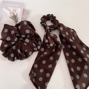 Elegant Fabric Polka Dot Scrunchie For Women Retro Fashion Large Hair Ring Versatile Ponytail Holder Ribbon Hair Accessory