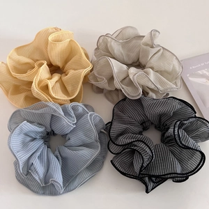 Korean Style Sweet Checkered Oversized Scrunchies For Women Fabric Gingham Pleated Ruffle Hair Tie Elastic Hair Band Fashion Hair Accessories