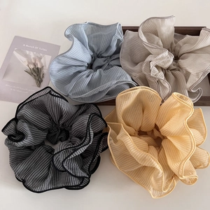 Sweet Korean style gingham checkered scrunchies with 4-layer ruffle edges in four colors