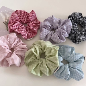 Scrunchie a Quadretti Gingham Dolce Elastico per Capelli in Tessuto Oversize Fascia Elastica Arricciata per Donna Ragazza Accessori per Capelli Moda Stile Coreano