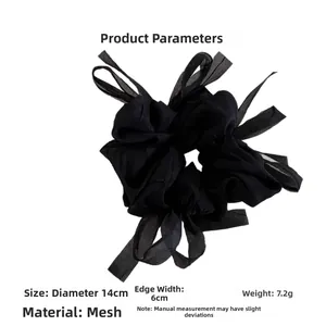 Detailed size specifications for the black tulle bow scrunchie with 14cm diameter