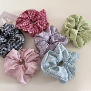 Set di 6 elastici per capelli a quadretti colorati in stile coreano per donne