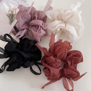 Elegant organza scrunchies with long ribbons in four colors for ballerina style hair
