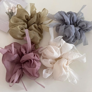 Elegant organza oversized scrunchie set in olive, blue, pink, and cream white