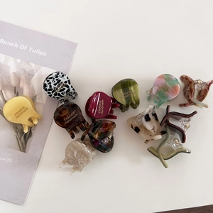 Mini acetate hair claw clips set in various marble and leopard patterns for women