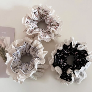 Korean Style Sweet Floral Lace Scrunchies Vintage Botanical Flower Elastic Hair Bands Large Intestine Hair Rings For Women