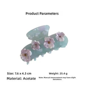 Pinza per capelli in acetato blu ghiaccio con fiori di diamante viola 7,6x4,3cm