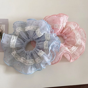 Chouchous en organza à pois et dentelle bleu et rose style doux coréen chic