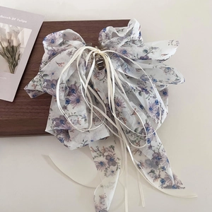 Pince à Cheveux Française en Mousseline à Nœud Avec Rubans Imprimé Floral Style Fée Doux Grand Accessoire Cheveux Femme