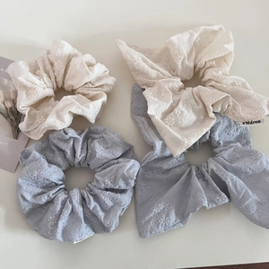 Korean Style Cotton Linen Floral Embroidery Scrunchie Large Fabric Hair Tie Gentle Flower Hair Ring For Women Accessories