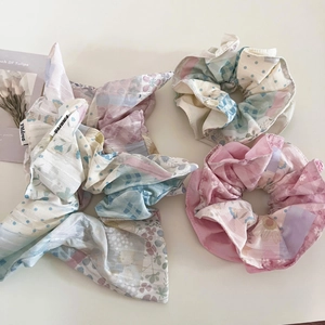 Chouchous Patchwork Floraux Doux pour Femmes Grands Élastiques en Tissu Style Coréen Frais Plaid Pois Accessoires Cheveux
