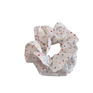 Polka dot scrunchie in white with colorful patterns for women ponytail hair accessory
