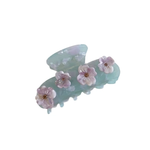 Pinza per capelli a fiore in acetato blu ghiaccio con cristalli per acconciature stile francese