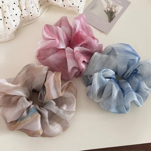 Large Organza Scrunchies For Women Marble Ink Wash Gradient Hair Tie High Elasticity Handmade Hair Accessories For Ponytail