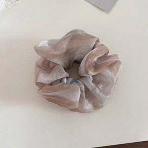 Elegant ink-wash gradient organza scrunchie with soft pearlescent shimmer for women