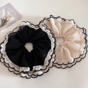 French Elegant Double Layer Mesh Lace Scrunchie Pleated Large Hair Tie Sweet Style Elastic Hair Band For Women Jewelry