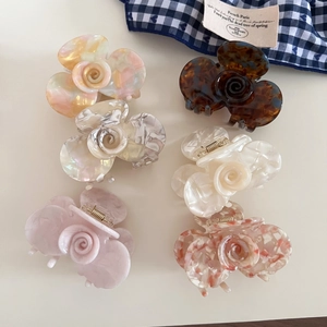 French Vintage Acetate Orchid Flower Hair Claw Clip Elegant Marble Pearly Finish Hair Catch For Women Half Up Hair Styling