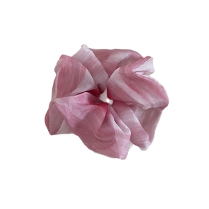 Pink and white ink wash gradient sheer organza scrunchie with soft floral fold textures