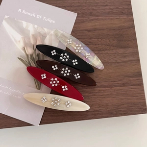 Vintage Acetate Hair Clip Rhinestone Flower French Style Barrette Elegant Spring Clip For Women Hair Accessories