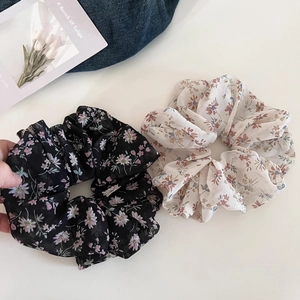 Korean Style Floral Scrunchies Fabric Hair Ties Elastic Ponytail Holders Large Hair Ropes For Women Girls Daily Hair Accessories
