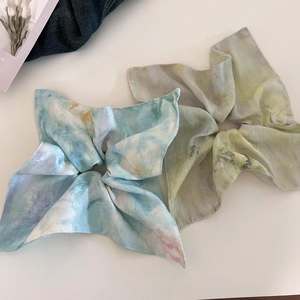 New Chinese Style Ink Wash Print Large Scrunchies Satin Chiffon Hair Tie Gentle Floral Ponytail Holder For Women Accessories