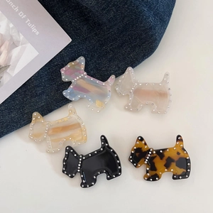 Cinq barrettes à cheveux assorties en forme de chien en acétate avec strass pour femmes
