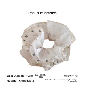 Chiffon heart print scrunchie with lace trim, 19cm diameter and 8cm width details
