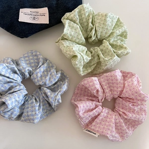 Korean Style Plaid Polka Dot Scrunchie Large Fabric Hair Ring Sweet Fresh Grid Pleated Ponytail Holder Hair Accessory For Women