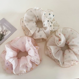 Sweet Chiffon Heart Polka Dot Scrunchie Lace Edge Oversized Mesh Elastic Hair Band Women Girls Fashion Hair Accessories