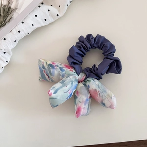 Floral watercolor bow scrunchie for women in a stylish sweet hair accessory design