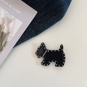Barrette chiot chic en acétate noir ornée de strass brillants pour frange de femmes