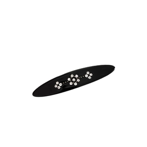Vintage black acetate hair clip featuring delicate diamond-studded floral patterns