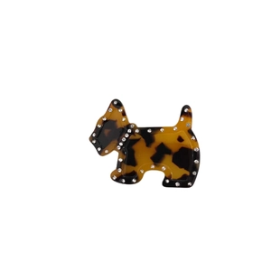 Barrette à cheveux chien en acétate avec motif écaille de tortue et strass brillants