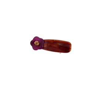 Vintage tortoiseshell floral hair clip with purple resin flower and amber crystal center