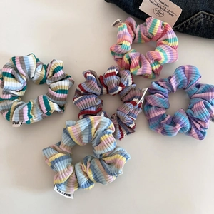Striped Ribbed Knit Scrunchie Elastic Hair Tie Ponytail Holder Dopamine Style Sweet Hair Accessories For Women Girls