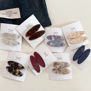 French Vintage Oval Acetate Hair Clip For Women Marble Texture Tortoise Shimmer Duckbill Clip Elegant Bangs Side Hairpin