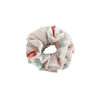 Elegant off-white scrunchie with red goldfish ink painting patterns for women