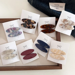 Set of 8 pairs vintage oval acetate hair clips in tortoiseshell and marble patterns