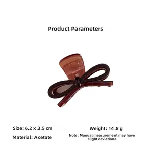 Detailed dimensions of tortoise shell acetate bow hair claw clip for elegant styling
