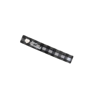 Classic checkered hair clip with silver heart detail and lar mood lettering decoration