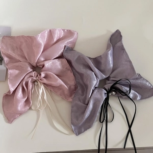 Elegant Shimmer Satin Bow Scrunchies With Long Streamers And Artificial Pearl Pendant Pearlescent Large Hair Ties For Women Daily Accessories