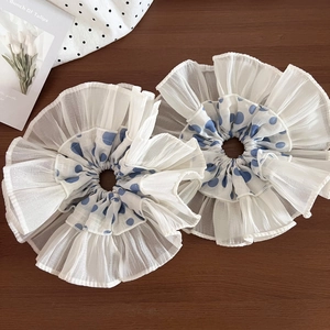 Chiffon blue polka dot oversized scrunchies in cream white for girls ponytail