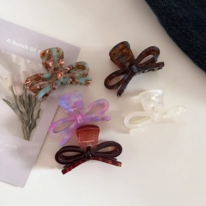 French style acetate bow hair claws in tortoiseshell, purple, white, teal and burgundy colors