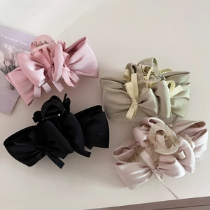 Large Satin Bow Hair Claw Clip Sweet Elegant 3D Ribbon Hairpin Shark Clip For Women Daily Styling Hair Accessories