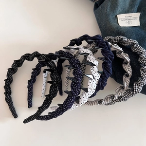 Retro polka dot and striped fabric headband set with non-slip teeth for women