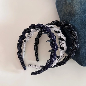 Retro polka dot fabric hairband set with anti-slip inner teeth for high skull top look